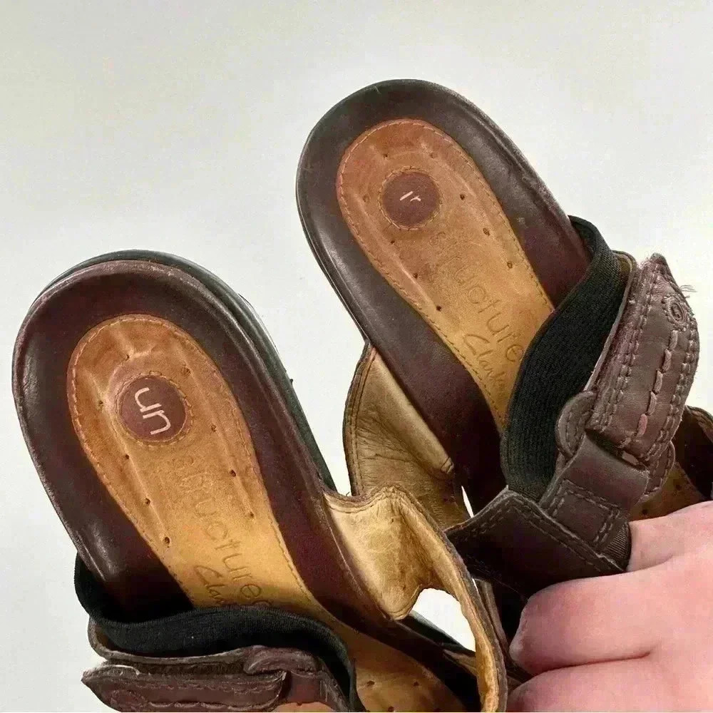 Clarks unstructured womens sandals size 7.5 brown leather slides - Picture 9 of 12